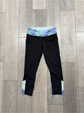 lululemon athletica Black Capris with Light Blue and Mint Waistband